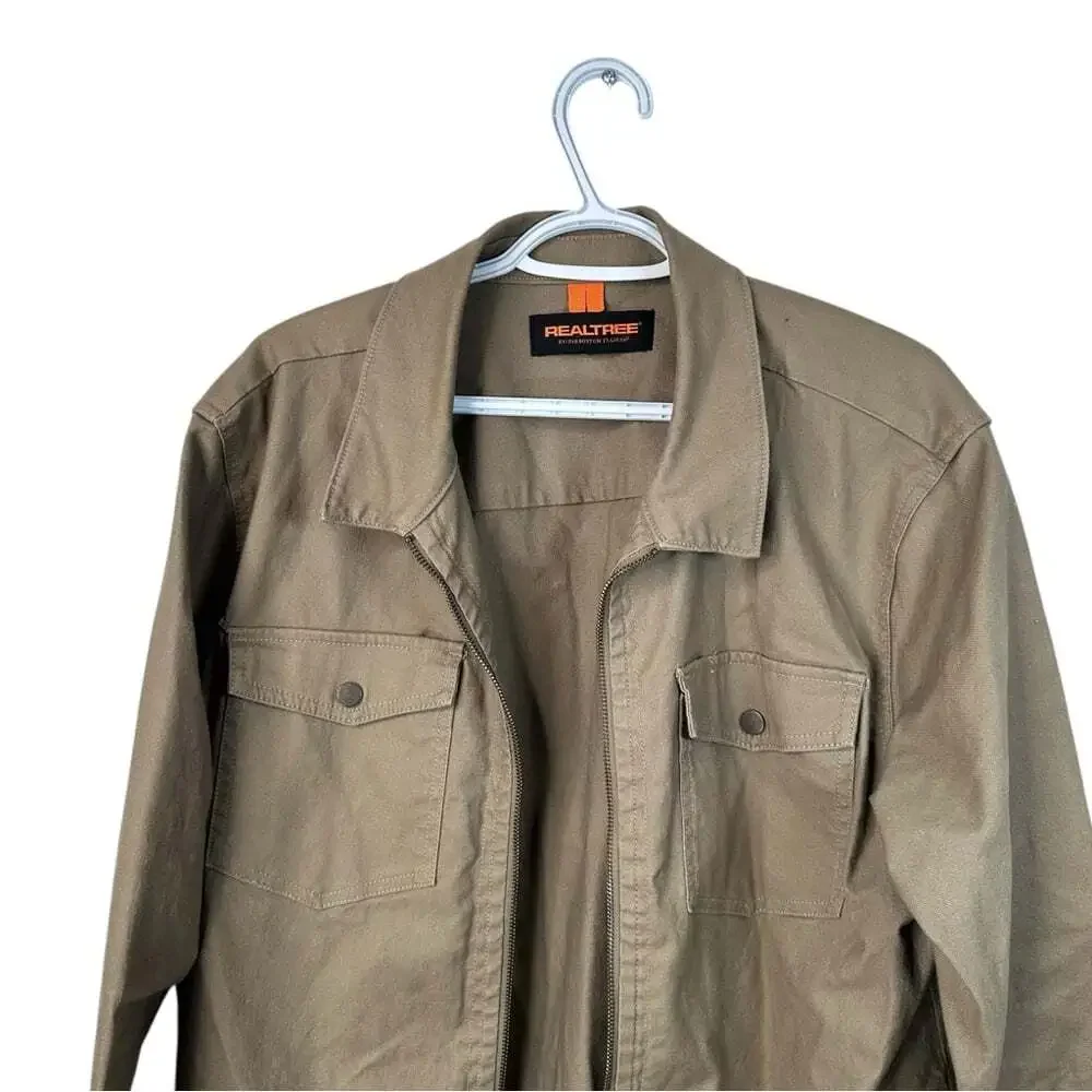 Realtree Beige Canvas Utility Jacket L Unlined Workwear Zip Front Ruggedcore